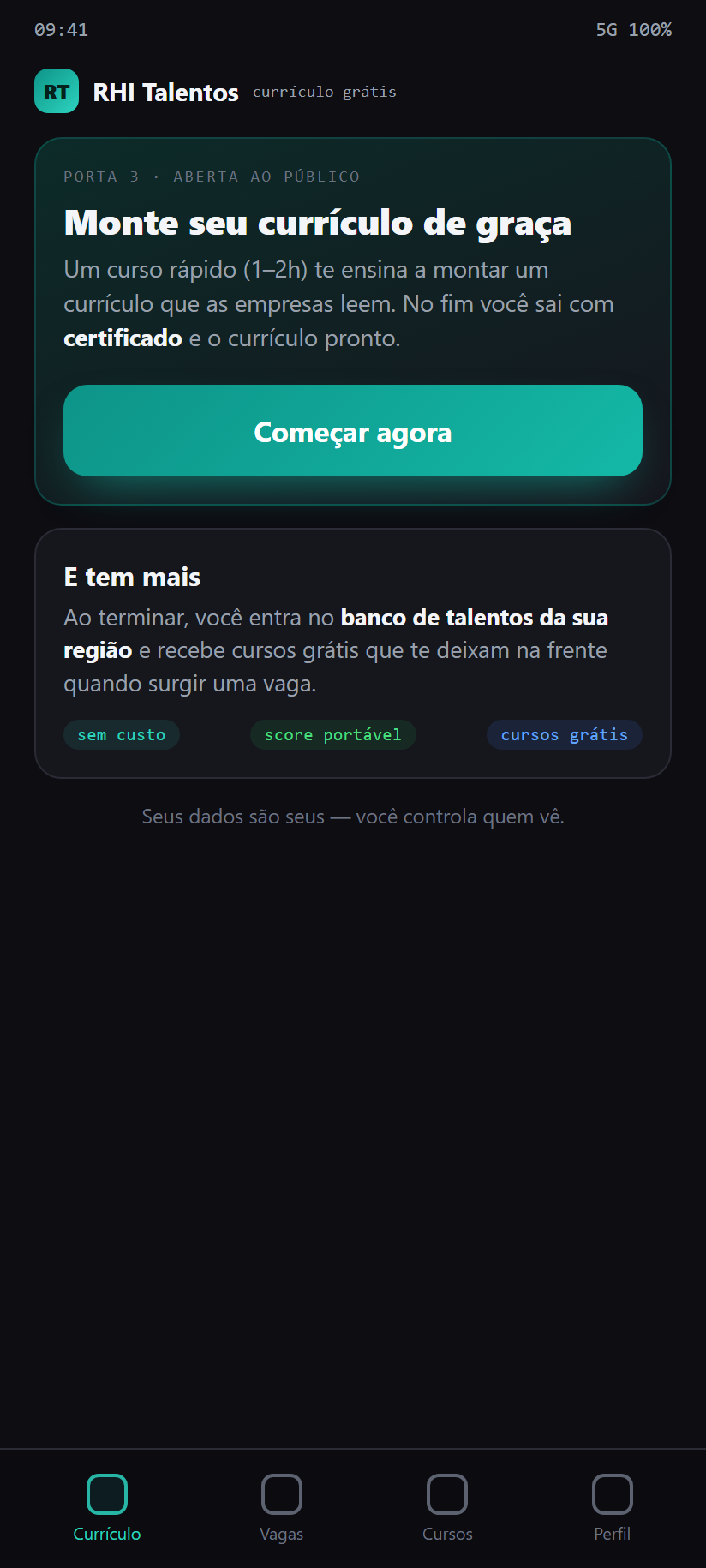 Currículo grátis num curso rápido — e entra na rede da região — app do colaborador Contratação & Convocação