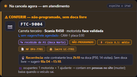 Tela 04 — Na cancela, em atendimento: Controle de Acesso