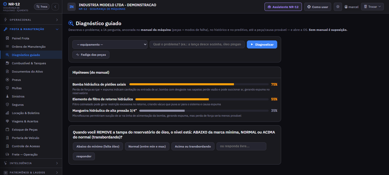 Tela 16 — Diagnóstico guiado, ancorado no manual: NR-12