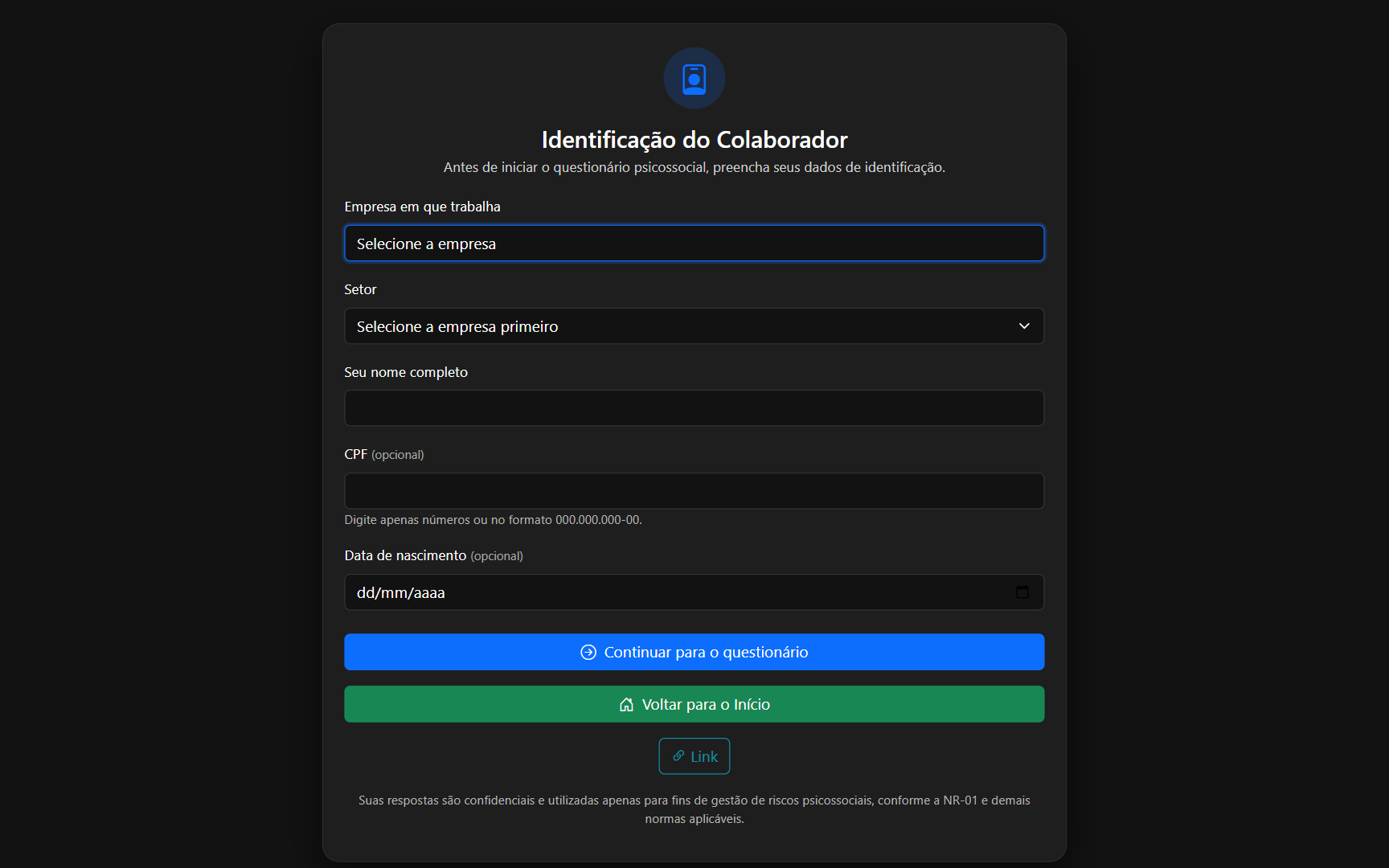 Tela 04 — Disparo do Questionário: Psicossocial
